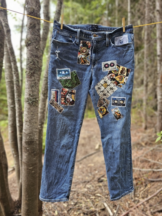 J. Crew Denim - J. Crew Blue Patchwork Straight-Leg Jeans with Vintage Graphic Patches